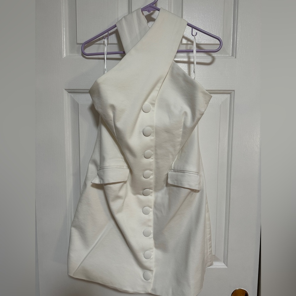 Club L London Dani White Buttoned Bodycon Halter Dress - Picture 4 of 7